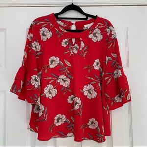 Urban Romantics Tropical Floral Red Blouse large